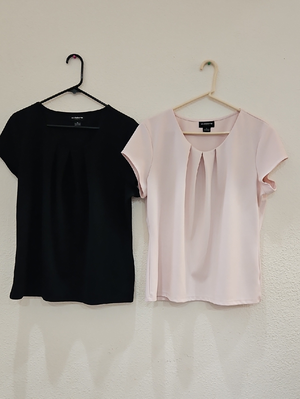 Liz Claiborne Career, Blouse Duo - Black and Light Pink Pleated Front Tops